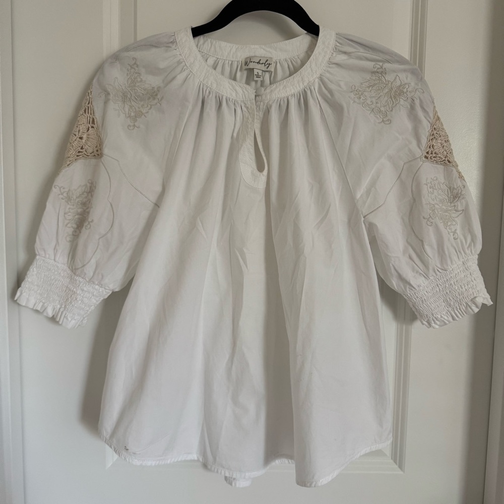 Wonderly Ivory Blouse with Floral Embroidery, S